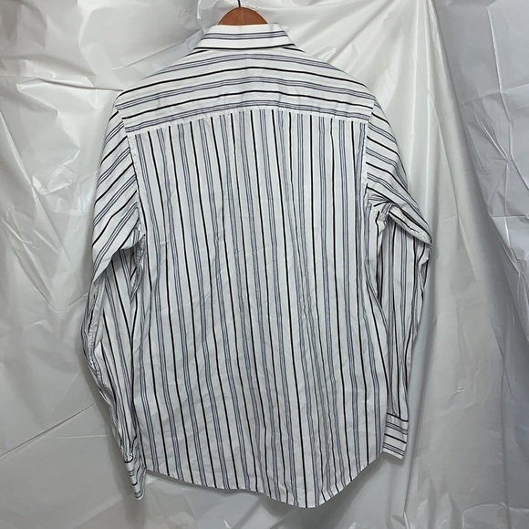 Men’s bugatchi white blue vertical stripe button down long sleeve shirt size M - Picture 3 of 8